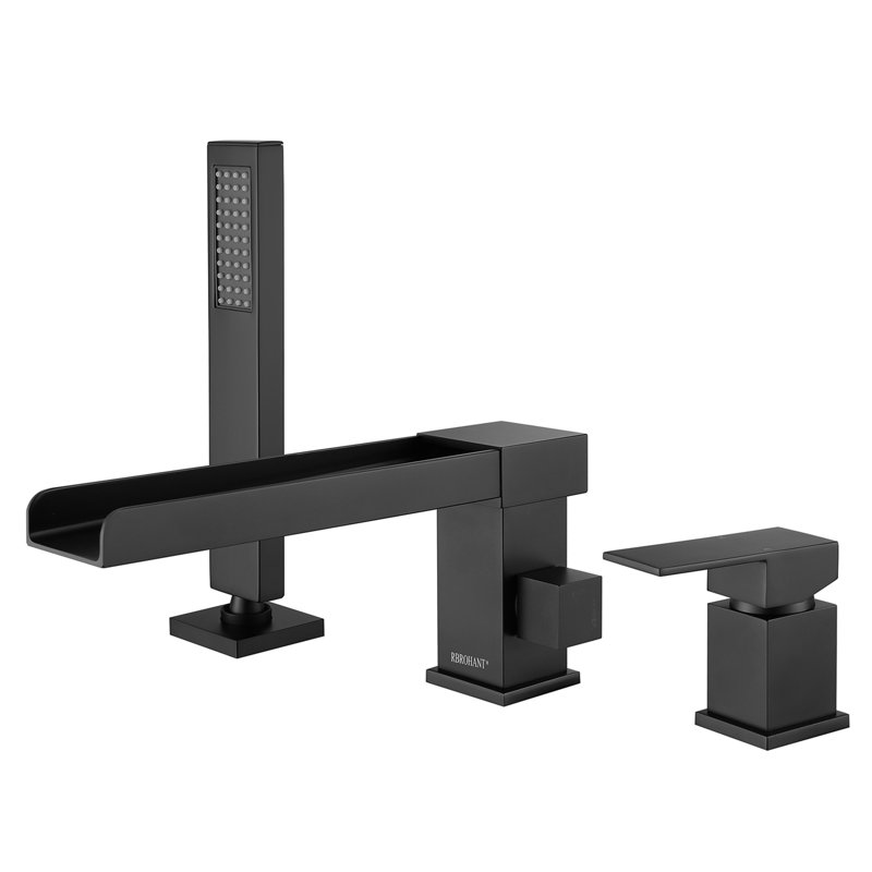 Robinet de baignoire romaine à cascade 10 po avec douche à main, Noir mat
