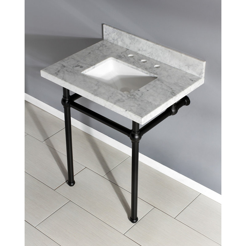 Kingston Brass Templeton 30-Inch Carrara Marble Vanity Top with Brass Legs (8-Inch, 3-Hole), Matte Black