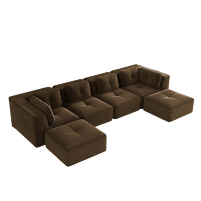 Modern Corduroy Modular Sofa with Deep Seat and No Assembly