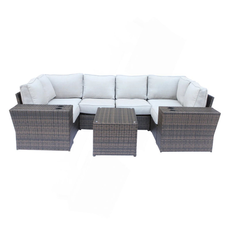4-Person Assembled Wicker Patio Set With Cushions, Beige, Espresso