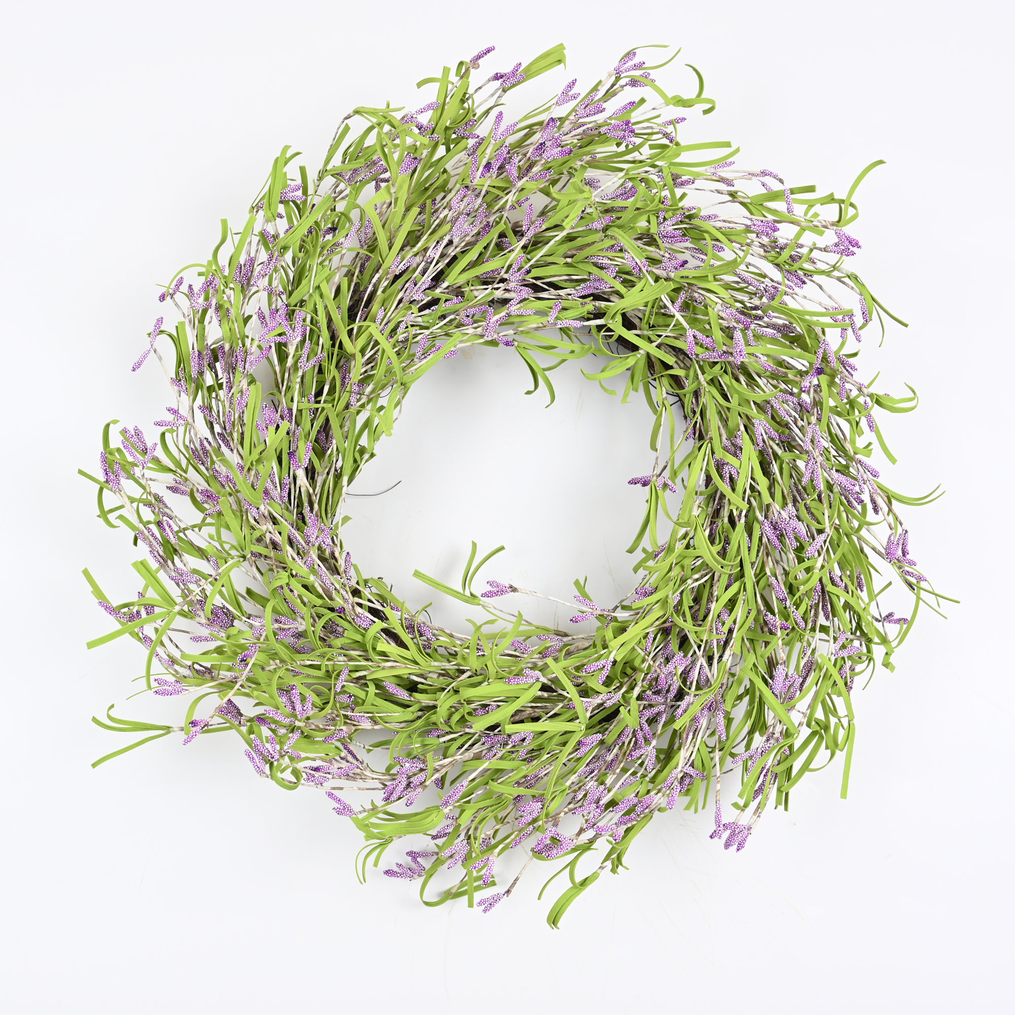 22" Artificial Farmhouse Blossoms Cluster Grass Berry Spring Summer Wreath For Front Door, Purple