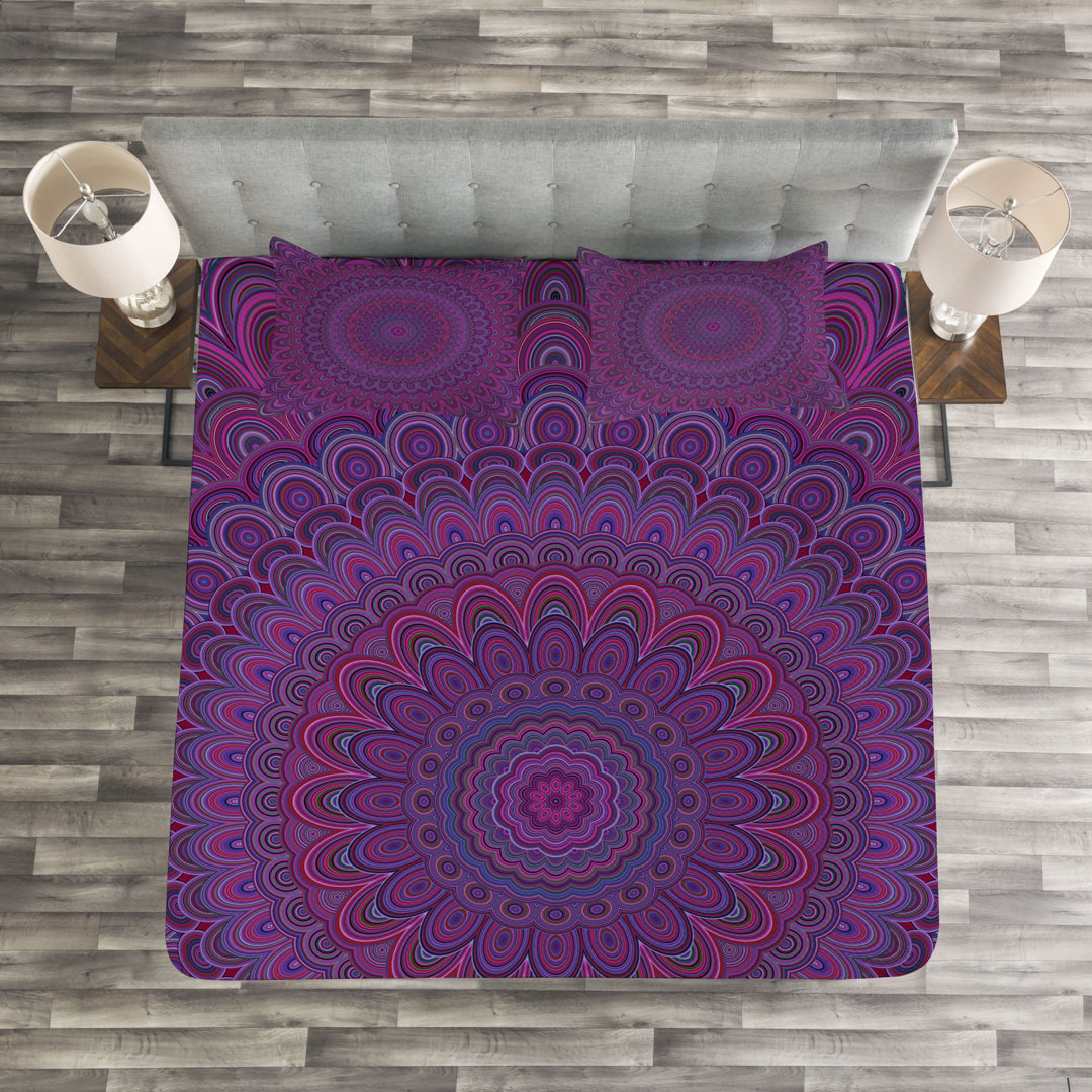 Gestepptes Bettdecken-Set, Vintage Lila Mandala, Aubergine, Lila