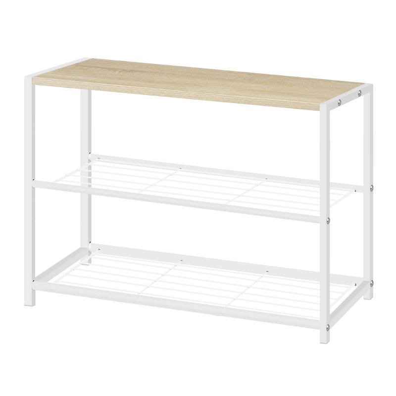 6 Pair Shoe Rack, Light Wood/White