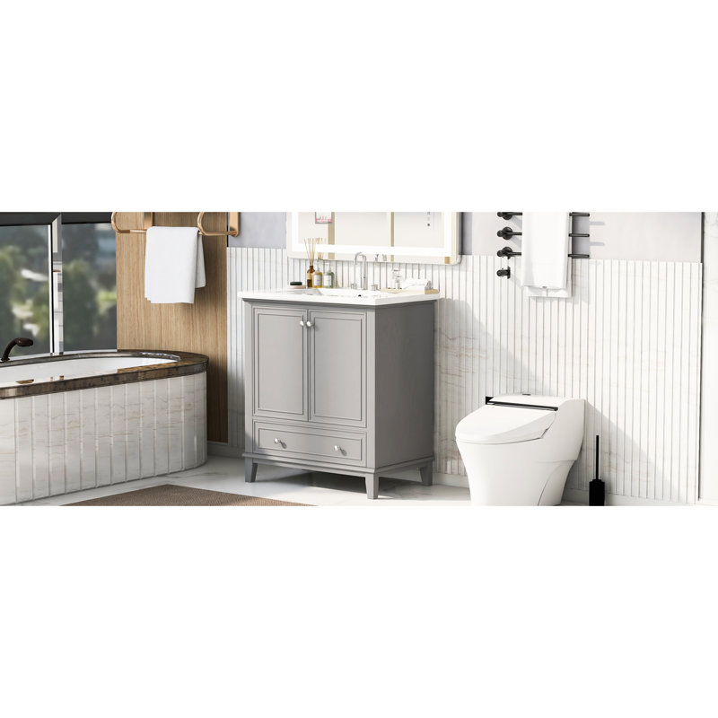 Meuble-lavabo gris avec lavabo - 30 po, Grey