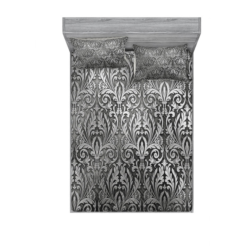 Microfiber Paisley Sheet Set, Queen Sheet Set with 2 Pillowcases, Damask