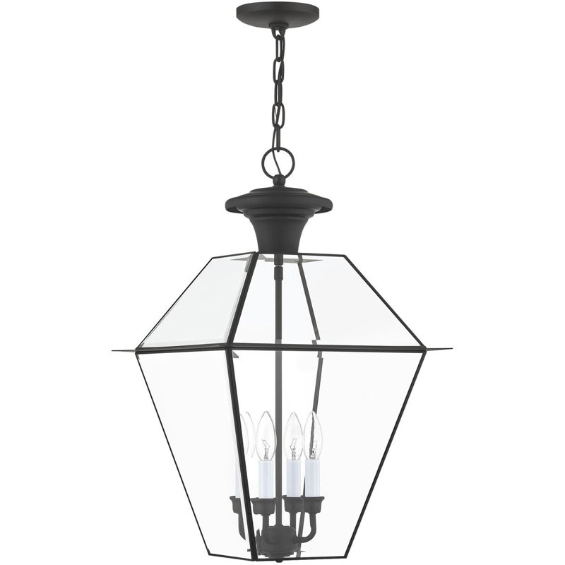 15in 4 Light Outdoor Chain Lantern Pendant Lighting + Clear Beveled Glass Shade [ Title], Black