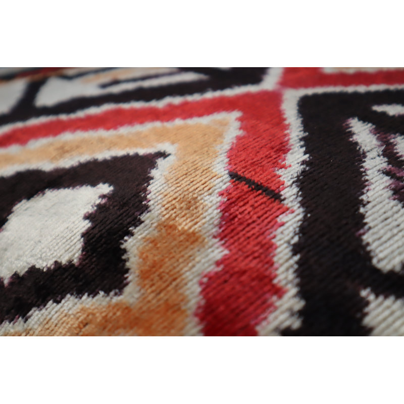Velvet Lumbar Pillow Cover & Insert, Red/Orange/Beige Geometric 1
