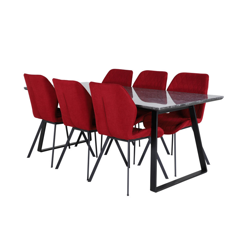 Roth 6 - Person Dining Set, Black, Black, Red