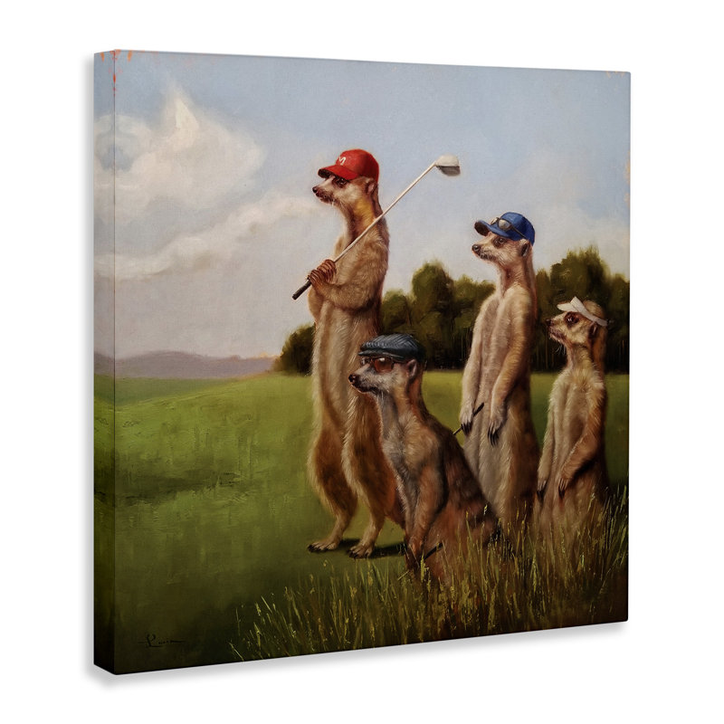 Suricates jouant au golf, impression sur toile, H 24 po x l 24 po