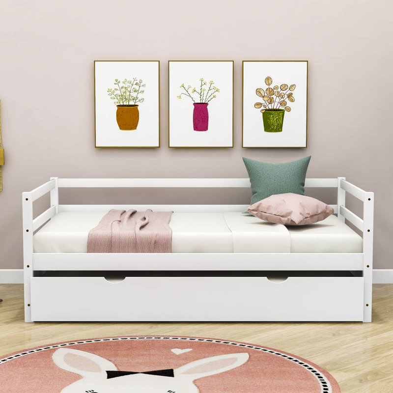 Twin Wooden Daybed with Twin Size Trundle, White