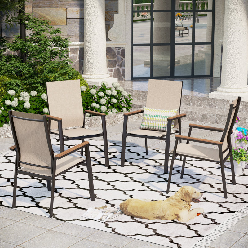 Mcnabb Stacking Aluminum Patio Dining Armchair, Beige