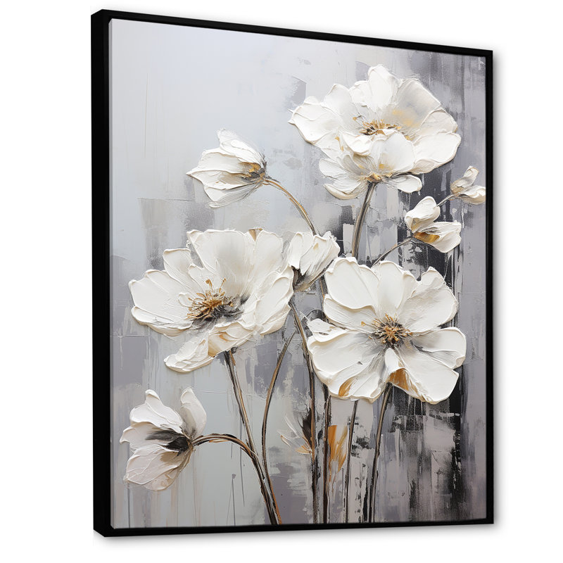 " Buttercups Fields On Grey V ", Black Floater Framed, 32" H x 24" W