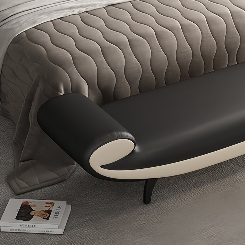 Banc rembourré en cuir Eftichia, Noir, H 19,68 po x l 59,05 po x P 17,71 po