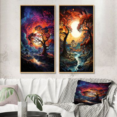 Baobab africain, teintes cosmiques - ensemble d'art mural sur toile arbre baobab de 2