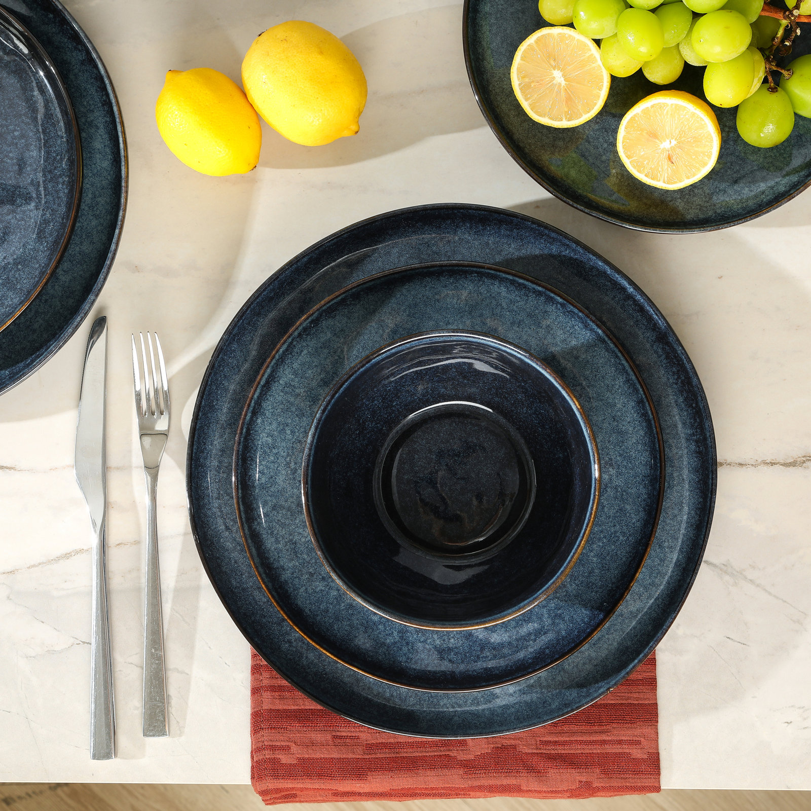 Mirella Stoneware Dinnerware Set, Blue