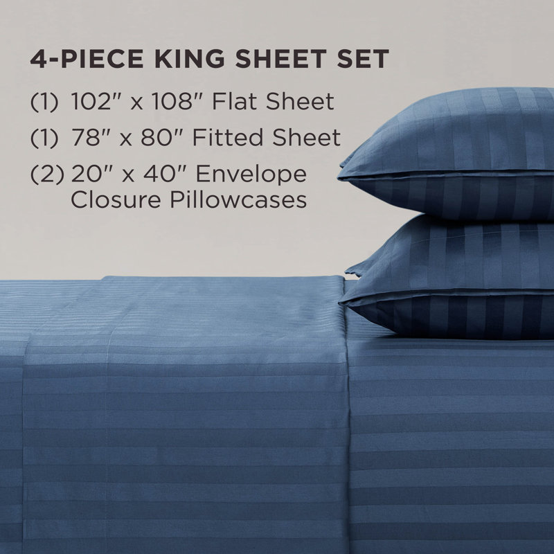 The Sheet Lab Regal Dreams Sheet Sets, King Sheet Set with 2 Pillowcases, Navy