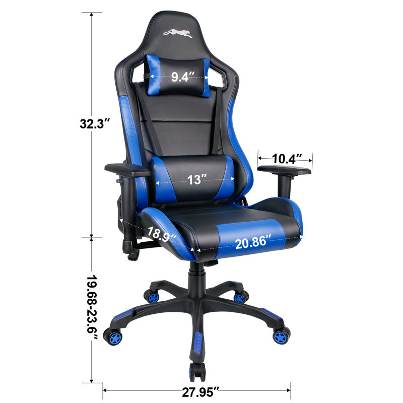 Adjustable Reclining Ergonomic Faux Leather Swiveling PC & Racing Gaming Chair, Black/Blue