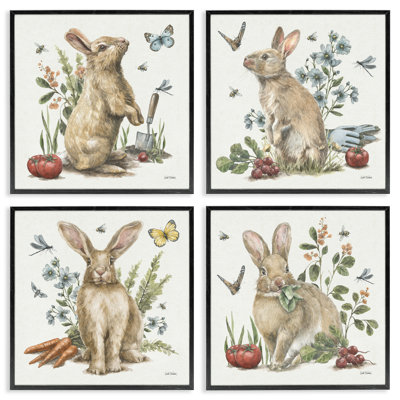 «Spring Woodland Rabbits», ensemble de 4 giclées par Leslie Trimbach