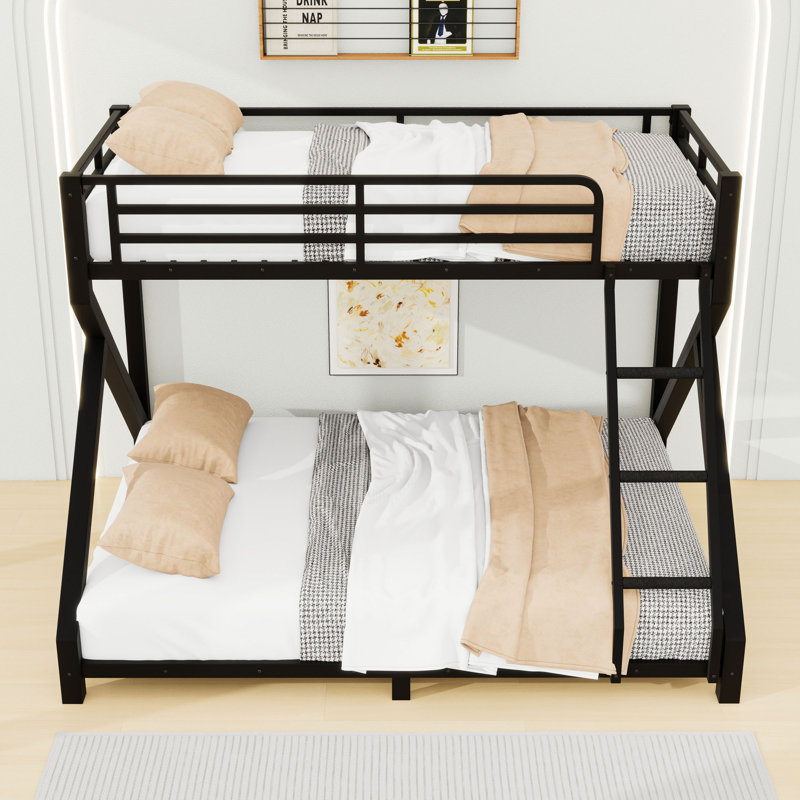 Metal Bunk Bed with Ladders, Extra-Long Twin Over Queen