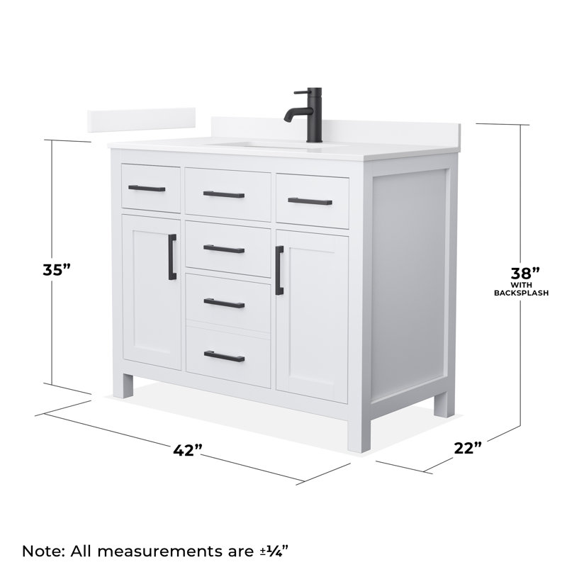 Beckett 42" Freestanding Single Bathroom Vanity with Quartz Top, White, White Quartz, Matte Black
