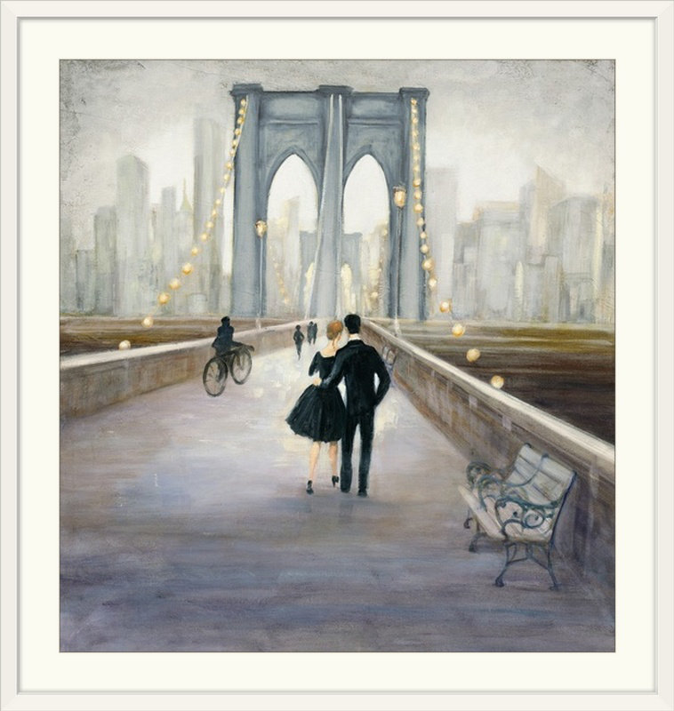 «Anjesa Bridge to NY V.II» par Julia Purinton, reproduction d'art, H 24 po x l 24 po x P 1 po, Cadre blanc