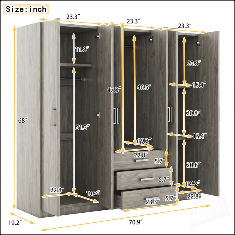 Armoire 6 portes en bois avec tiroirs spacieux pour un rangement efficace dans la chambre à coucher et un design moderne