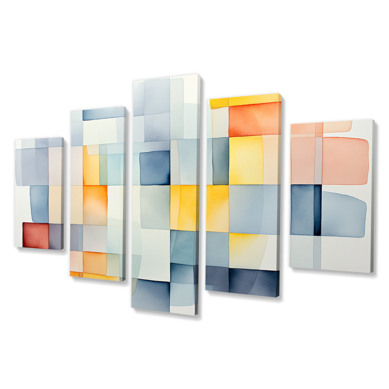 Multicolor Cubes Patterns V - Abstract Geometric Multipanel Wall Art Canvas