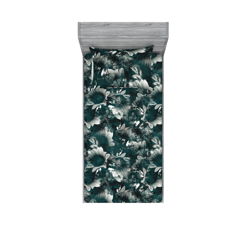Drap-housse et taies décoratives 3 pièces Ambesonne, Bleu pétrole pâle, coquille d'œuf / floral