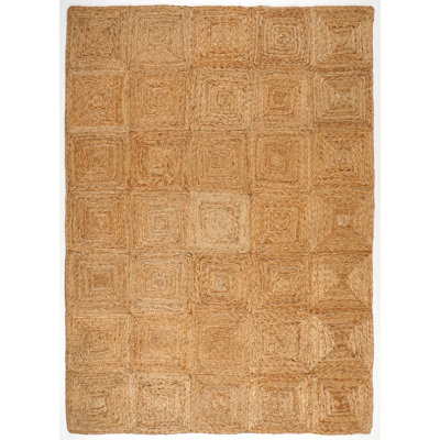 Carey Tactile Coiled Jute Hand Woven Area Rug - Striking Squares Boho Pattern