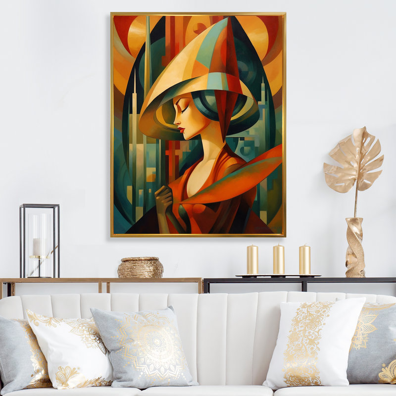 Impression sur toile profilée «I» sur toile, H 32 po x l 16 po x P 1 po, Cadre flottant doré