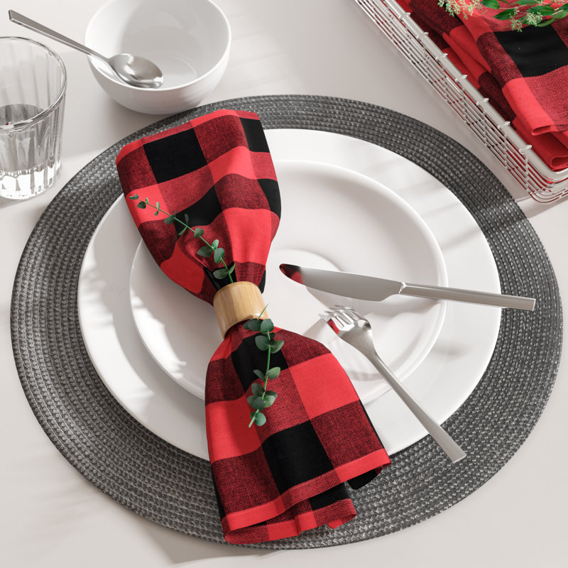 Loa 6 Piece Cotton Napkin Set, Red/Black