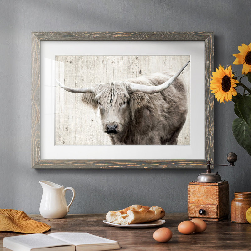 Longhorn sépia - impression d'un seul cadre photo, Gris, H 26 po x l 38 po x P 1,5 po