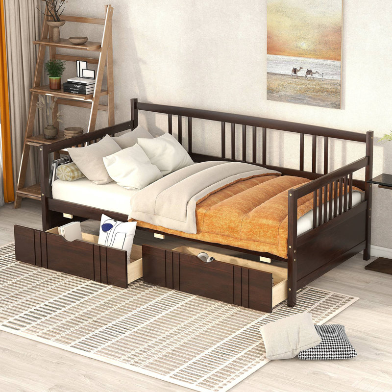 Daybed Wood Bed With Two Drawers, Twin, Espresso