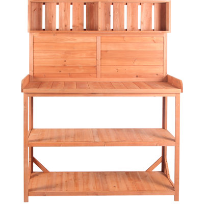 Banc de rempotage naturel en bois 65 po avec 4 tablettes et un crochet latéral pour l'extérieur