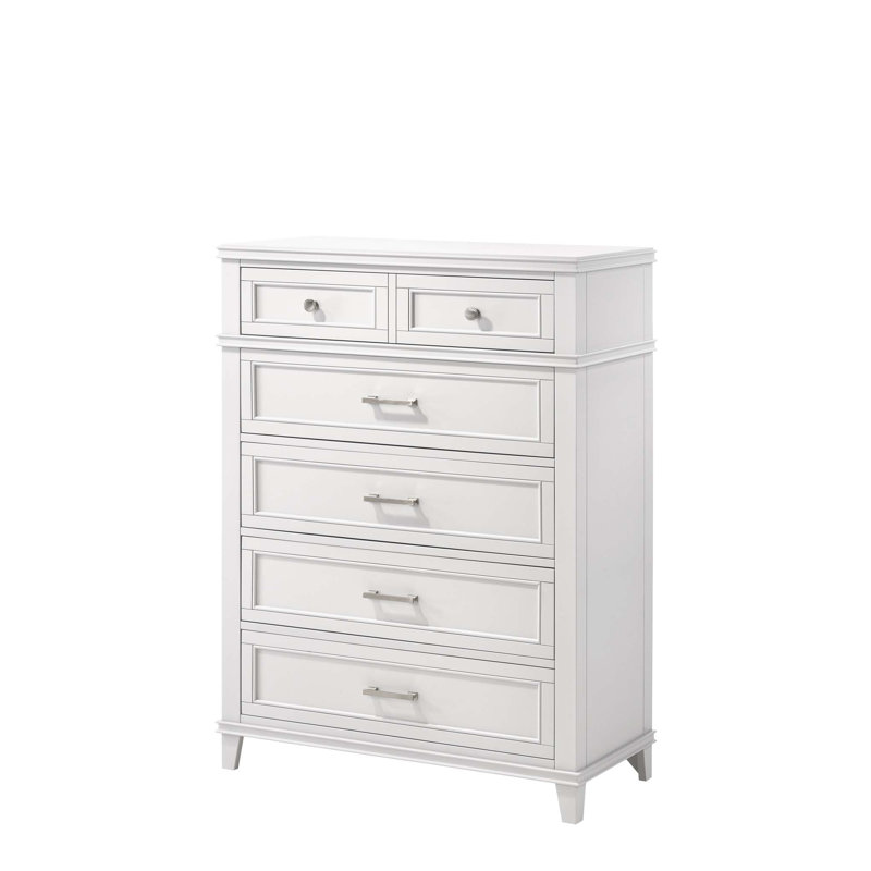 Grey 5-Drawer Chest with Spacious Storage and Modern Design, Perfect for Organizing and Enhancing Your Bedroom., White