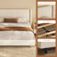 Bed Frame, Beige Fabric Bed with Padded Headboard and Wooden Slatted Base-120640635