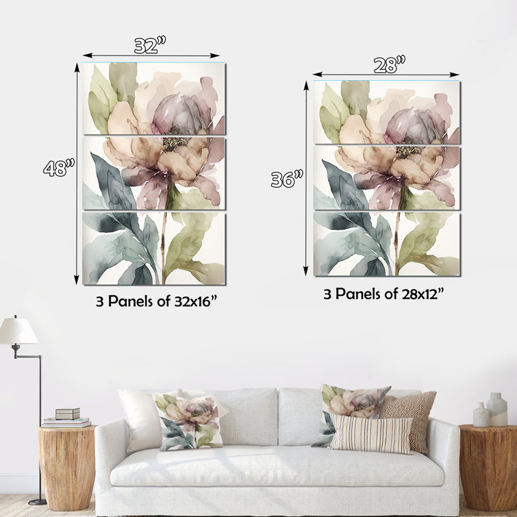 DesignArt Pink Watercolor Peony Blossoming II On Canvas 3 Pieces Print ...