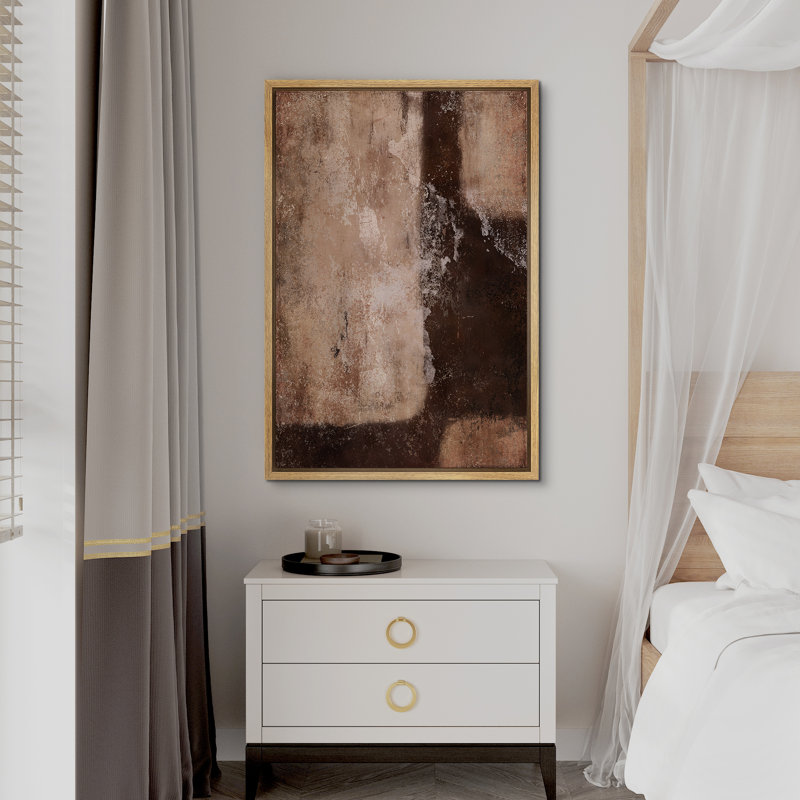 Style Mid-Century brun foncé, formes abstraites neutres, grand cadre rustique, décor minimaliste M27, H 24 po x l 16 po