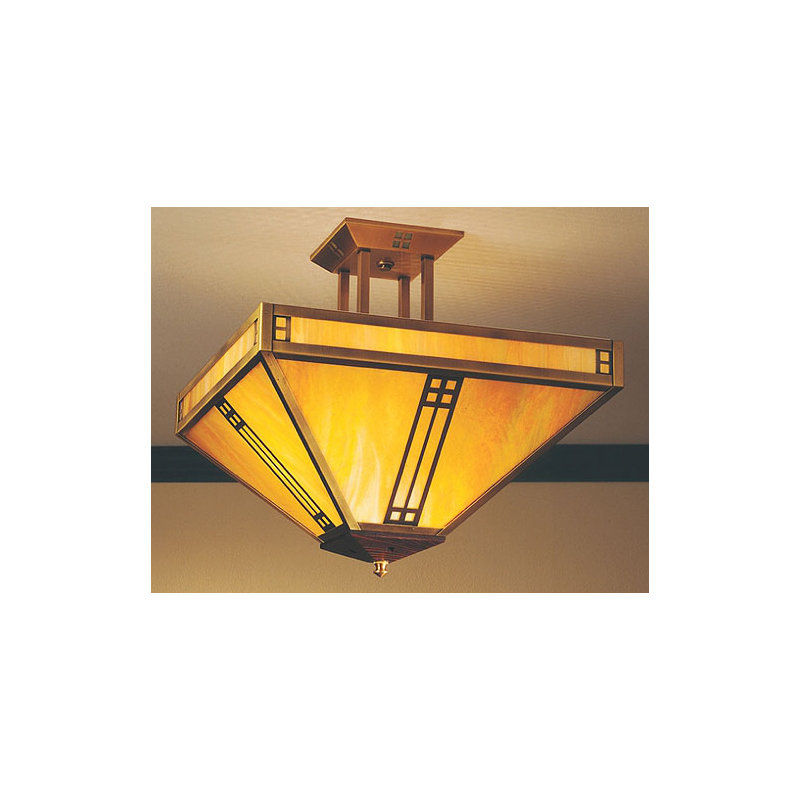 Pasadena 4 - Light Semi Flush Mount, Almond Mica, 10.88" H x 11" W / Oak Tree, Antique Brass