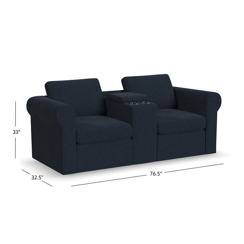 Lockheart 76" Modular Roll Arm 2 Seater Loveseat with Storage Console, Blue