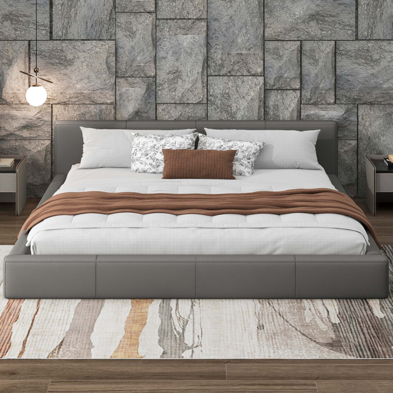 Vicente Faux Leather Upholstered Bed, King, Gray