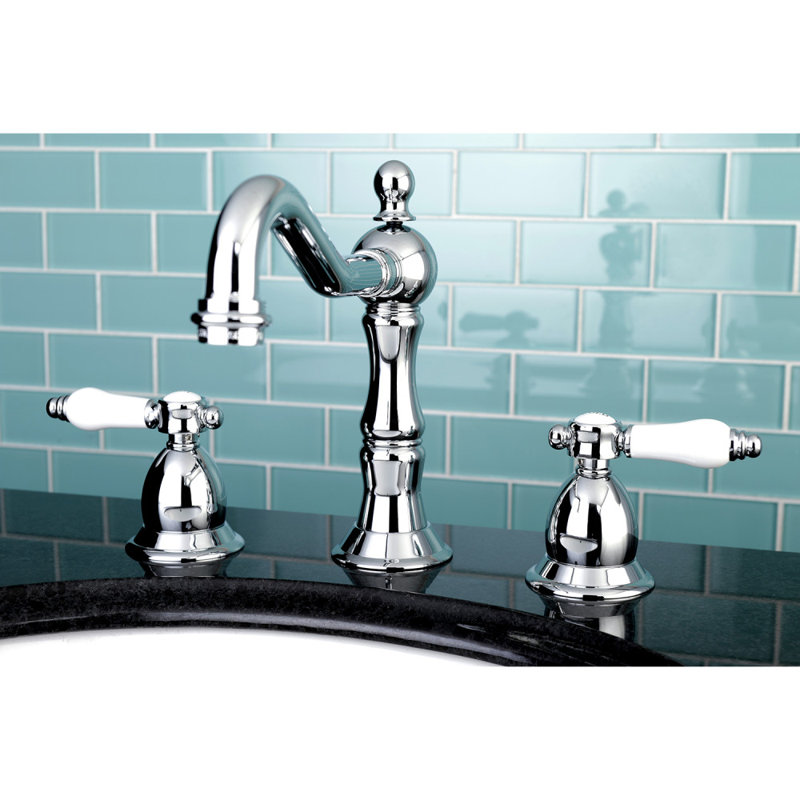 Kingston Brass Bel-Air Two-Handle 3-Hole Deck Mount Widespread Bathroom Faucet with Brass Pop-Up Drain, Polished Chrome