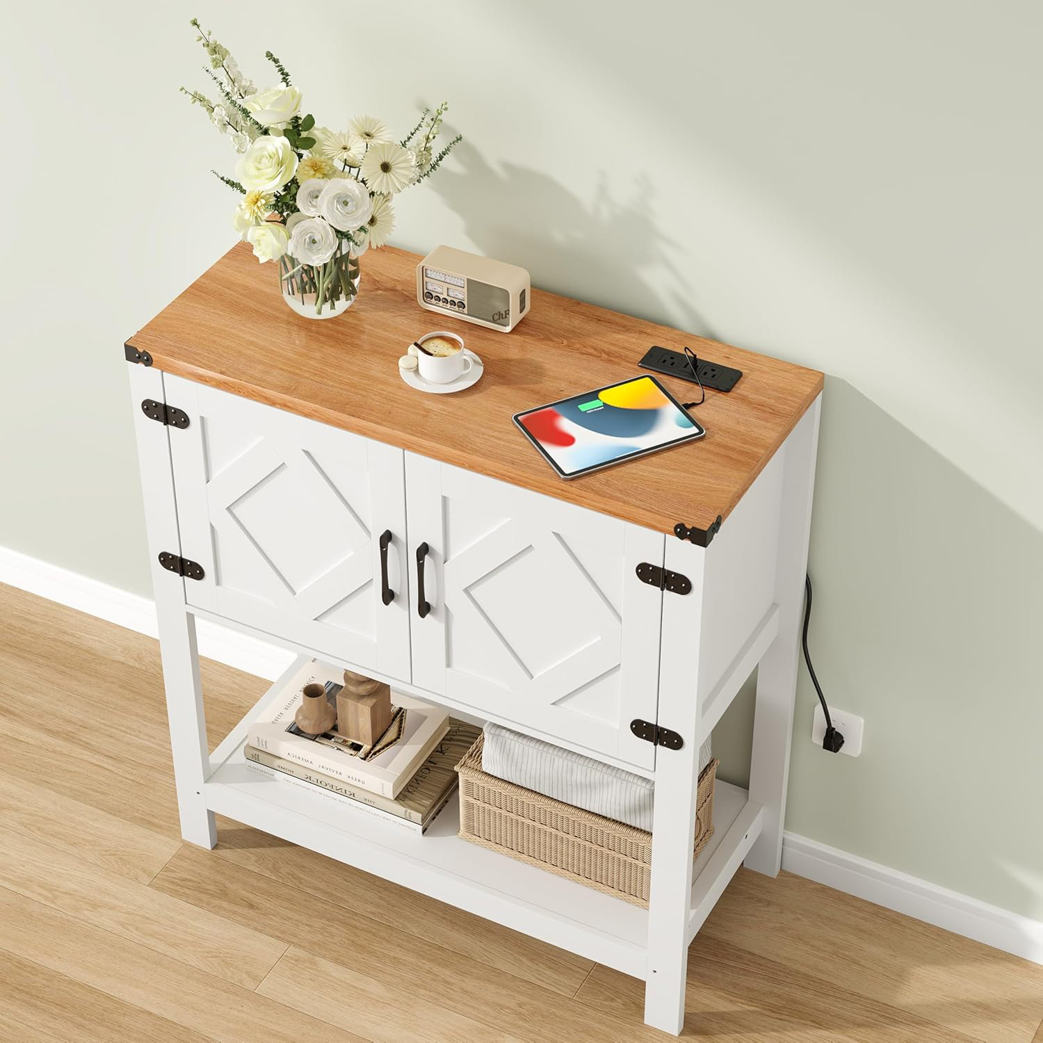 Ivy Bronx Console Table With Power Outlets And Usb Port, Coffee Bar ...