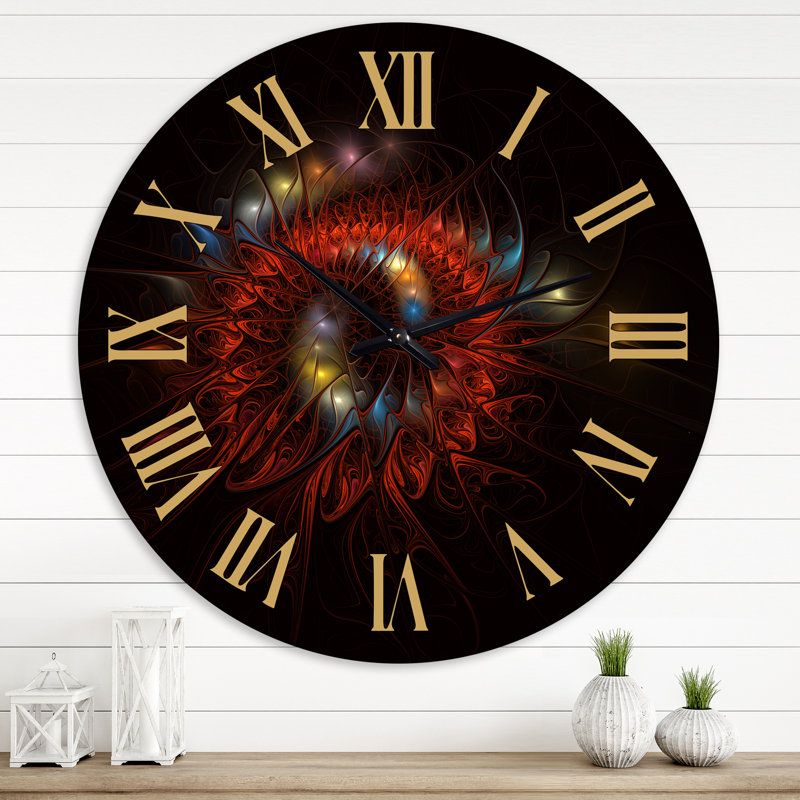 Floral Fractal I - Horloge murale moderne, Grand