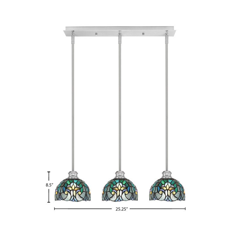 Luminaire suspendu linéaire 3 lumières avec verre de 7 po Edge, Nickel brossé