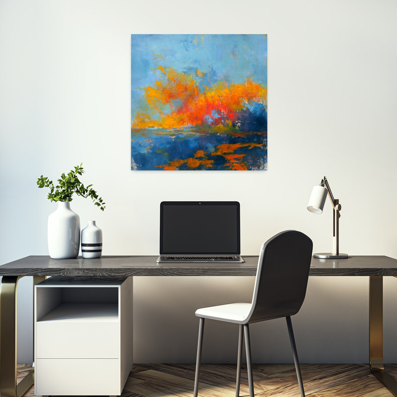 Bleu sur bleu abstrait, paysage contemporain, art naturel, H 18 po x l 18 po