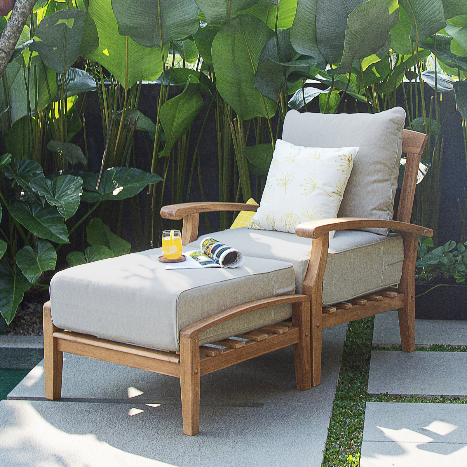 Teak Patio Lounge Chair, Beige