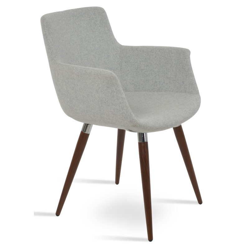 Chaise avec accoudoirs en laine Bottega Ana, Noyer / Chrome, Argent argent