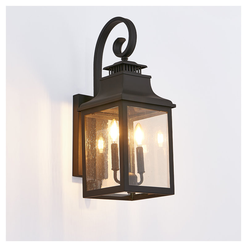 23" Vintage Black Outdoor Wall Lantern Sconce with Clear Seeded Glass for Porch, Patio & Garden - Traditional Exterior Light Fixture