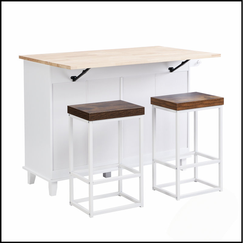 Versatile Kitchen Island Set With Drop Leaf And Storage, Perfect For Dining And Space Efficiency
